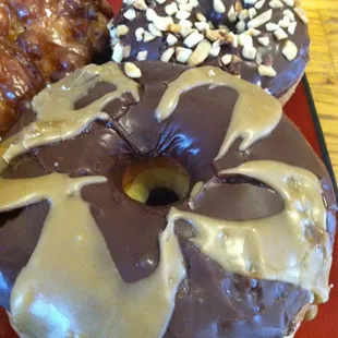 Chocolate covered with caramel on top.