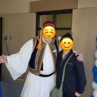 Wearing the traditional Greek outfit