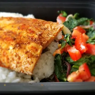 Cajun Salmon with sauteed Veggies