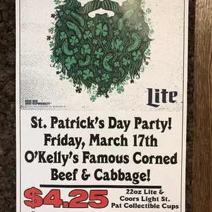 st patrick&apos;s day party poster