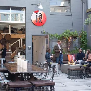 a group of people sitting outside