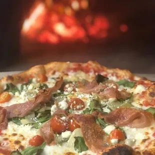 a close up of a pizza