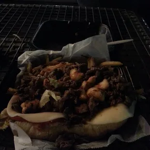 "Mayport S.O.B" (philly steak and grilled shrimp) sandwich from Son of a Butcher food truck.