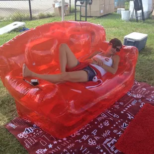CM Rockin' the red couch
