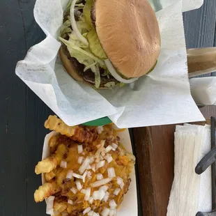 Chili cheese fries .. They toast the bun on the burger perfectly
