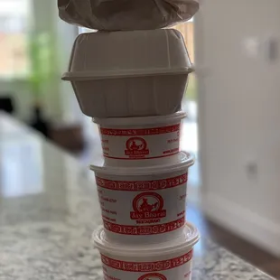 a stack of plastic containers