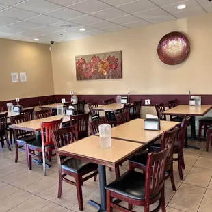 empty tables and chairs