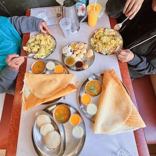 Masala Dosa, Papdi Chat, Pani Puri, Mango Lassi