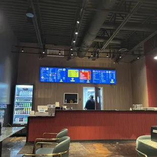 a view of a restaurant counter