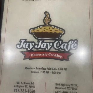 Front of menu
