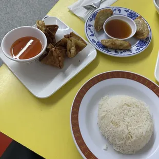Rice for red curry chicken and crab Rangoon