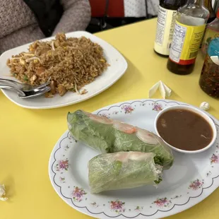 Chicken fried rice &amp; shrimp spring rolls