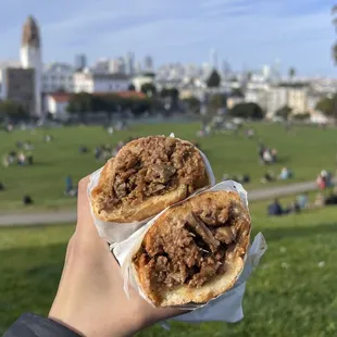 Custom: Impossible meat, caramelized onions, sautéed mushrooms, mustard, vegan mayo, and with a side of free spicy, tangy cherry peppers