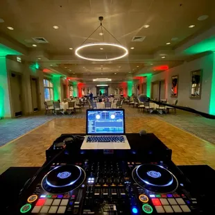 Uplights with DJ setup at RoundHill Country Club