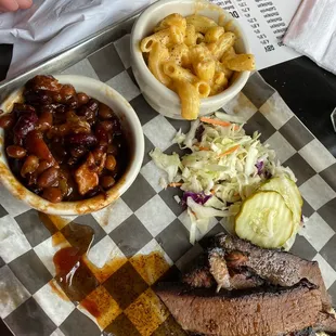 Brisket, Pit Beans, Smoked Mac n Cheese