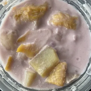 Dessert with banana, jelly, and Jack fruit.