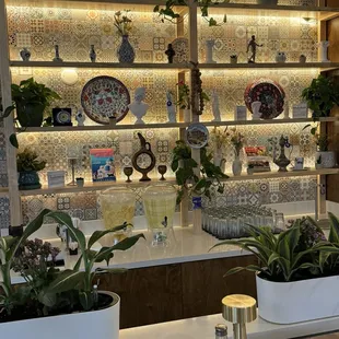 a display of decorative items