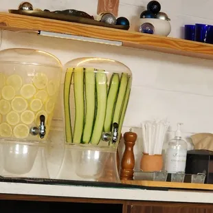 Lemon and cucumber flavored water, soooo refreshing!