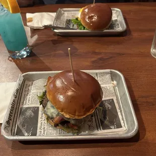 (Top-to-Bottom) Bulgogi Burger, Blue Hawaiian, and Pretty Girl Burger