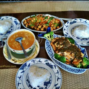 Cashew Tofu, Masalam Chicken, Garlic Fish. Sooooo good!