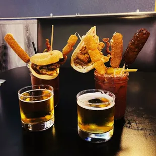 Beer backs with the ultimate and breakfast bloody Mary.