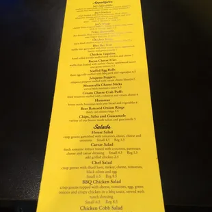 Front of menu