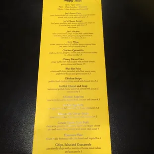 Back of menu