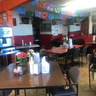 tables and chairs in a restaurant