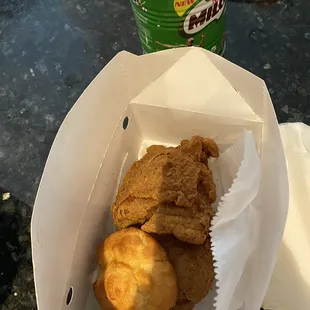 2 piece chicken with a biscuit