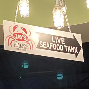 Live seafood tank sign