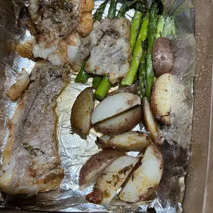 Char-Grilled Blackened Catfish With asparagus &amp; red potatoes
