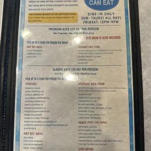 All you can eat menu