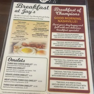 Breakfast Menu as of 11/3/23