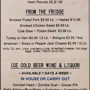 The menu.