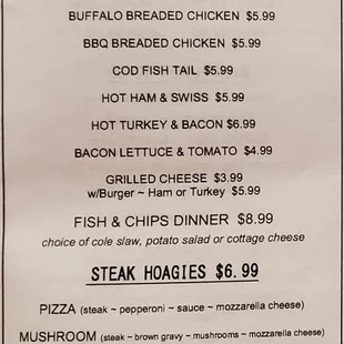 The menu.