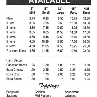 Updated 2018 menu