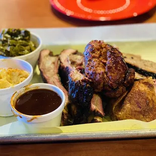 Ribs, hot links, bbq chicken and macaroni
