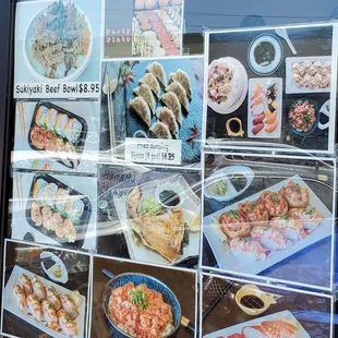 Pictures of items on the door.