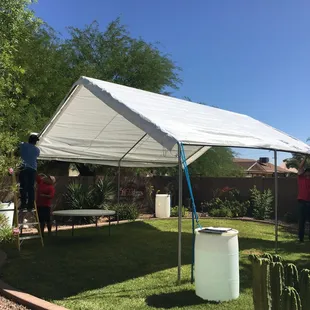 They assembled the tent and were very efficient