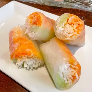 Spicy Salmon Spring Rolls! (instagram: @diningwithkels)