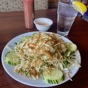 NOT WORTH THE PRICE: Slaw and boiled chicken salad (no spring roll or soup) - $14 before tip!