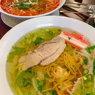 Combination Egg Noodle Soup &amp; Spicy Beef Lemongrass Soup! (instagram: @diningwithkels)