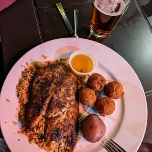 Blackened tilapia with hush puppies
