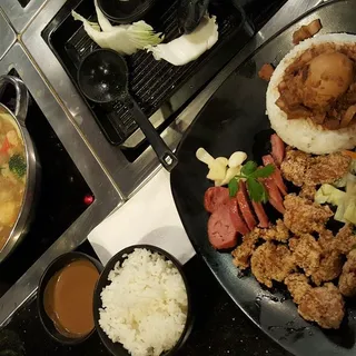 Taiwanese Sausage and Popcorn Chicken Rice