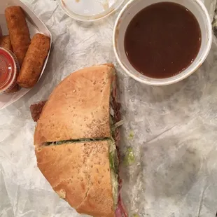 Half Jazz Daddy. Added cheese sticks &amp; cup of Au Jus