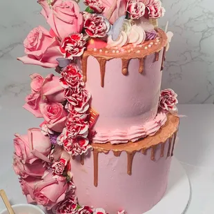 Flower and butterflies 2 tier cake