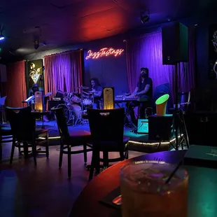 a band playing in the background