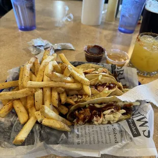 Brisket tacos and fries