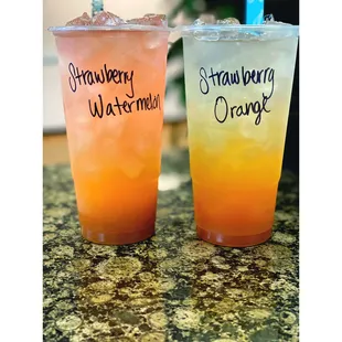 strawberry watermelon and strawberry orange juice