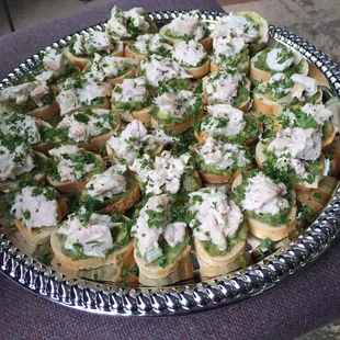 Avocado Chicken Salad on a Crostini